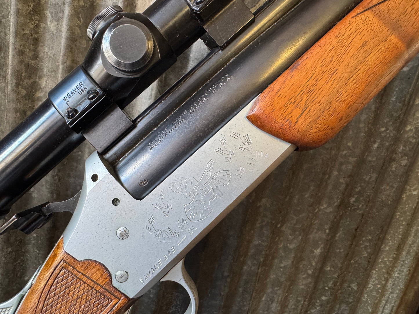 Savage Model 24B-DL — .22 Magnum over 20 Gauge (Combo Gun) with Lyman Scope & Leather Sling