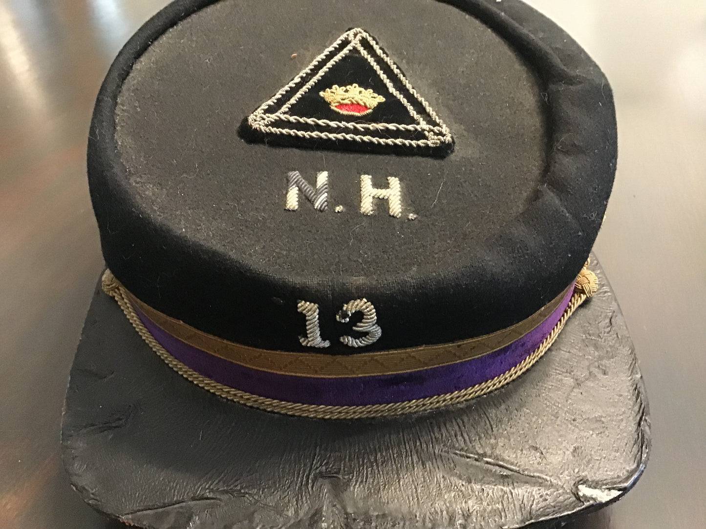Vintage Knights Templar Masonic Cap Hat McLilley & Co. Columbus Ohio Purple Velvet Band N.H. 13