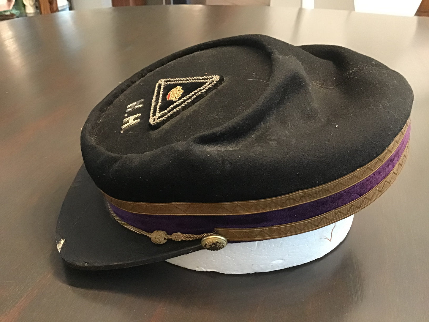 Vintage Knights Templar Masonic Cap Hat McLilley & Co. Columbus Ohio Purple Velvet Band N.H. 13