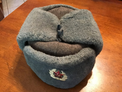 1991 Soviet USSR Ushanka Winter Hat Red Star Hammer & Sickle Badge Russian Military Cold Weather Cap