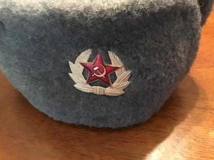 1991 Soviet USSR Ushanka Winter Hat Red Star Hammer & Sickle Badge Russian Military Cold Weather Cap