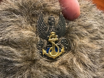 Polish Navy Ushanka Winter Hat Size 54 Dated 10/2009 Military Surplus Eagle Anchor Badge