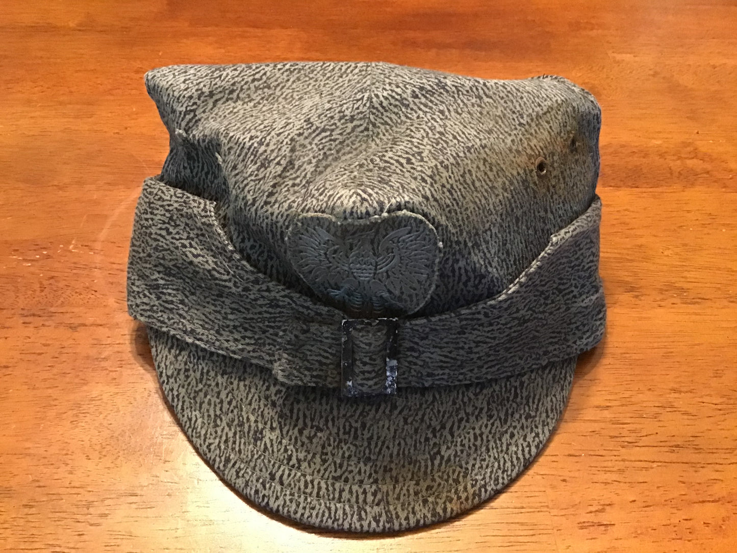 Vintage Polish Military Field Cap Rogatywka Gray Camo Eagle Badge Army Hat Communist Era