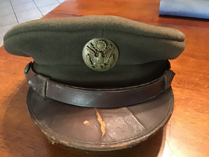 Original WWII U.S. Army Olive Drab Wool Service Visor Cap Hat Eagle Badge