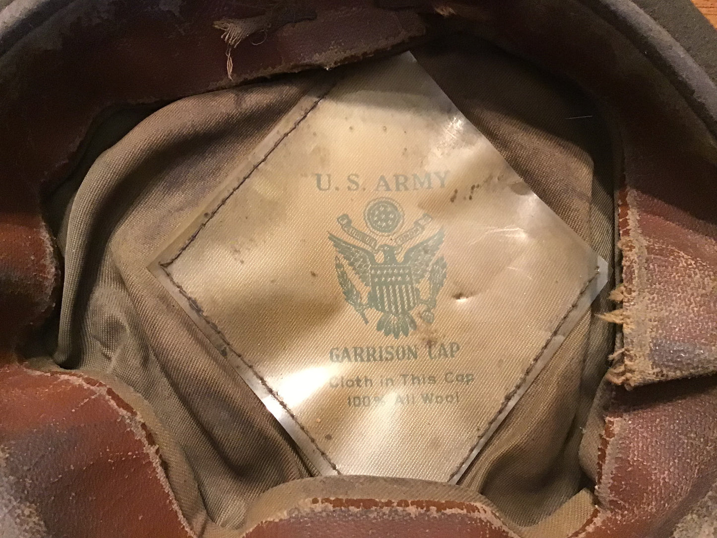 Original WWII U.S. Army Olive Drab Wool Service Visor Cap Hat Eagle Badge