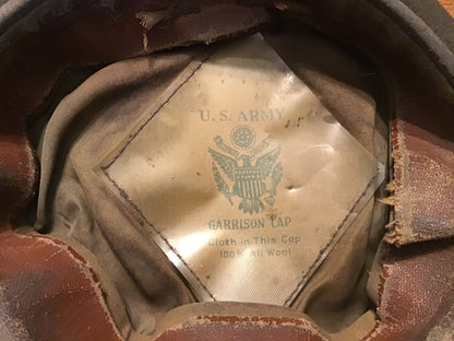 Original WWII U.S. Army Olive Drab Wool Service Visor Cap Hat Eagle Badge