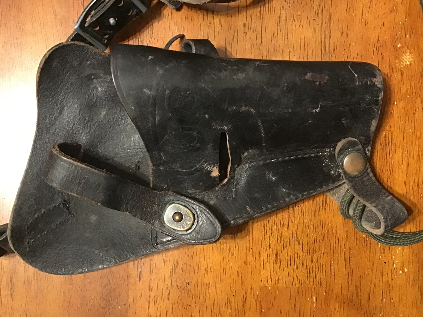 Original U.S. M1916 Leather Pistol Holster Bolen Leather Products Inc. Military Holster w/ Shoulder Rig
