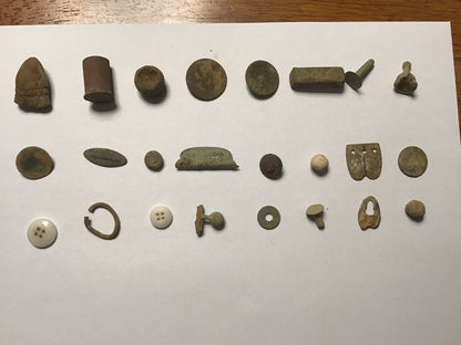 Civil War Dug Relics Display Lot – Buttons, Bullet, Rivets & Camp Artifacts – Saylors Creek, Virginia