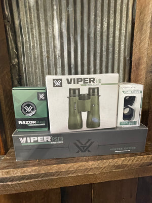 Vortex Long Range Precision Optics Package – Viper PST Gen II 5-25x50, Razor HD 4000 Rangefinder, Viper HD Binoculars