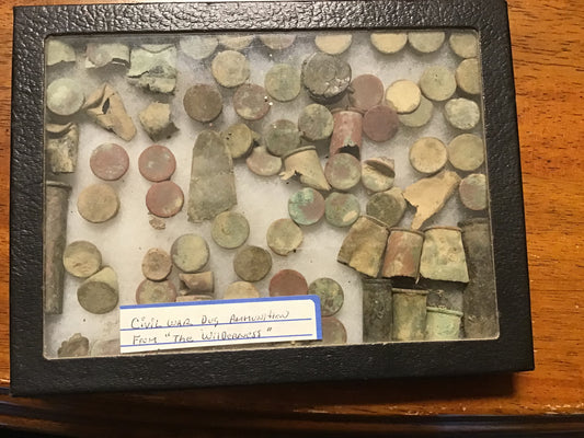 Civil War Dug Ammunition Relics Shadow Box Display Wilderness Battlefield VA