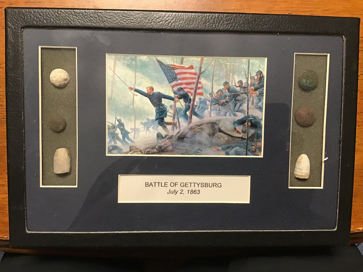 Civil War Gettysburg Relic Display Dug Bullets & Musket Balls Shadow Box