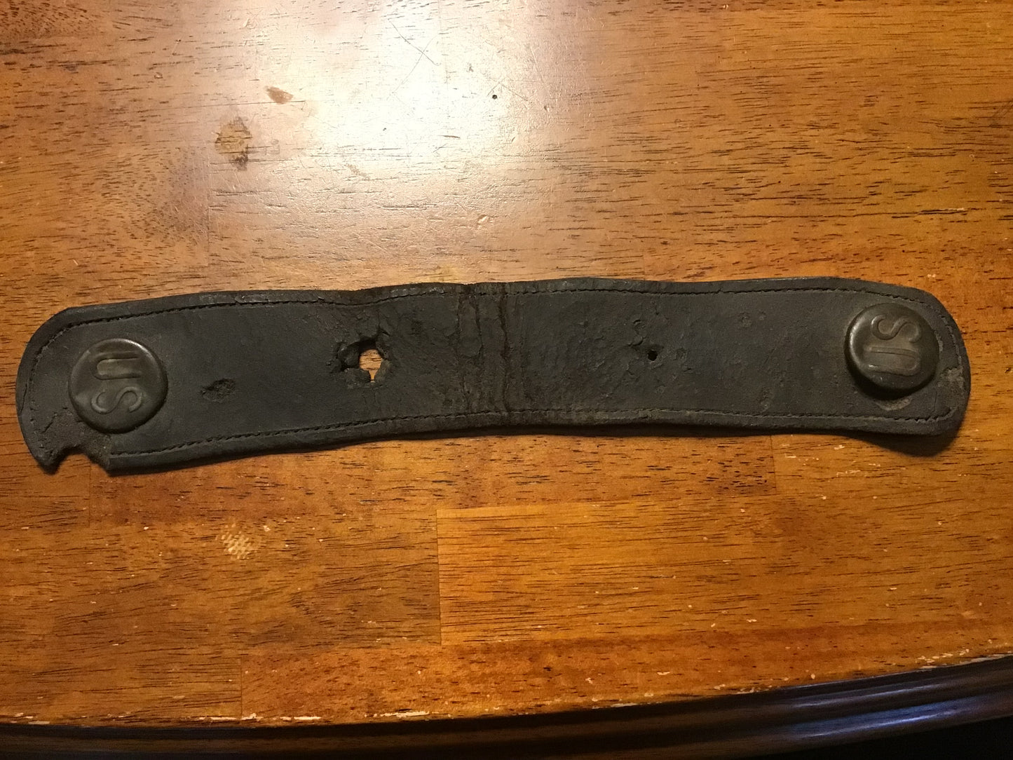 Civil War Leather Belt Keeper w/ Two Brass “US” Buttons