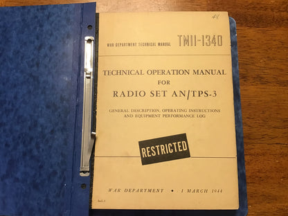 WWII AN/TPS-3 Radar Radio Set Technical Manuals Binder TM11-1340 TM11-1440 TM11-1540