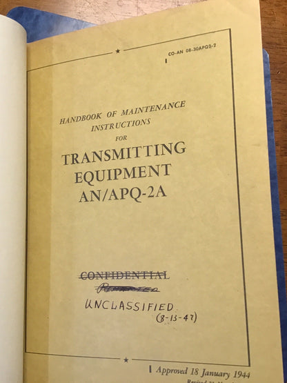WWII AN/APQ-2A Radar Equipment Manual Lot 1943-44 Restricted AAF Technical Orders