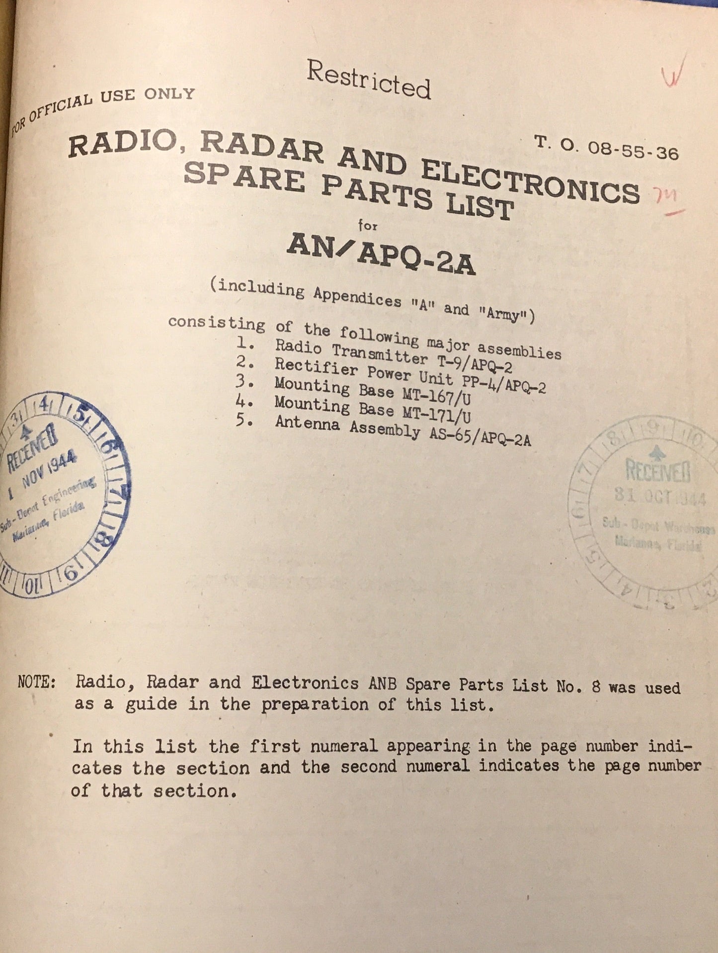 WWII AN/APQ-2A Radar Equipment Manual Lot 1943-44 Restricted AAF Technical Orders