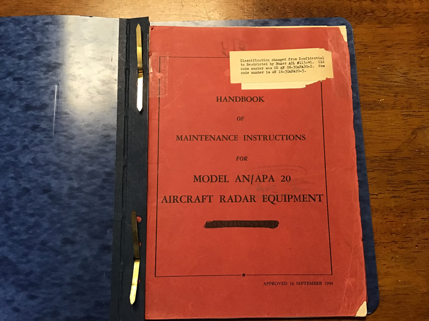 Original WWII AN/APA-20 Aircraft Radar Equipment Maintenance Manual 1944 CONFIDENTIAL