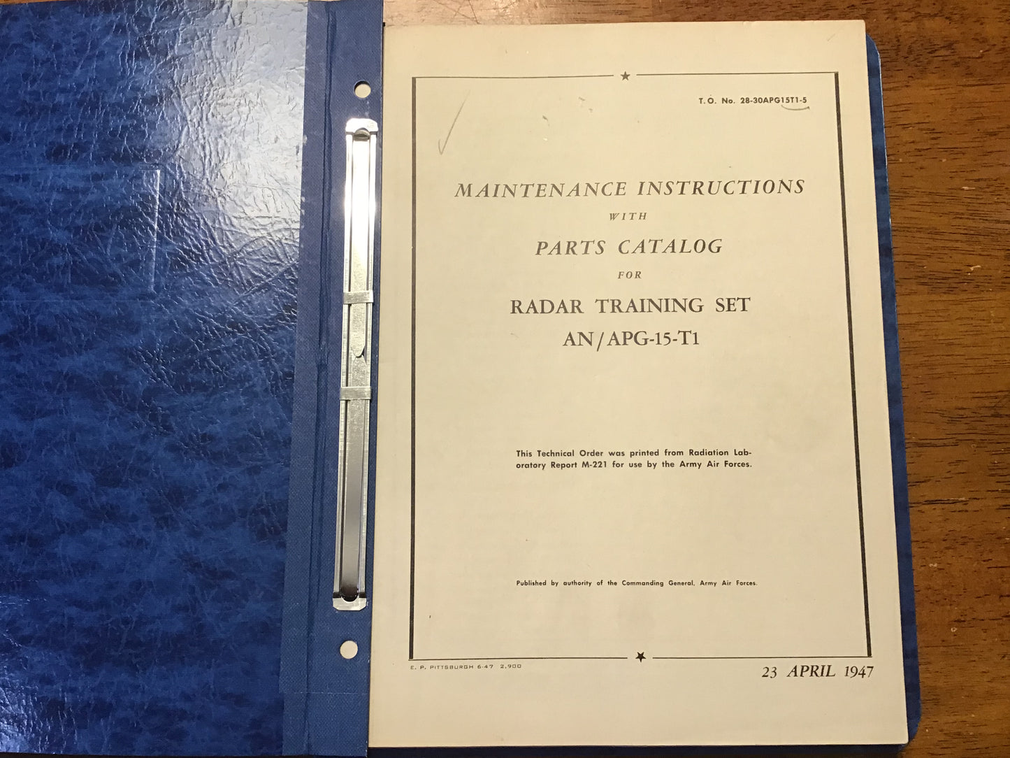 Original 1947 AN/APG-15-T1 Radar Training Set Maintenance Instructions & Parts Catalog Manual