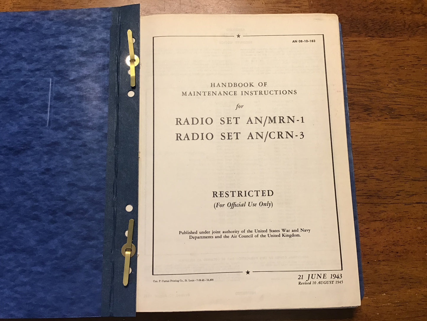 Vintage 1943/1945 Restricted Military Radio Set Manual AN/MRN-1 & AN/CRN-3 Technical Handbook
