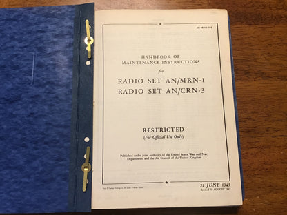Vintage 1943/1945 Restricted Military Radio Set Manual AN/MRN-1 & AN/CRN-3 Technical Handbook