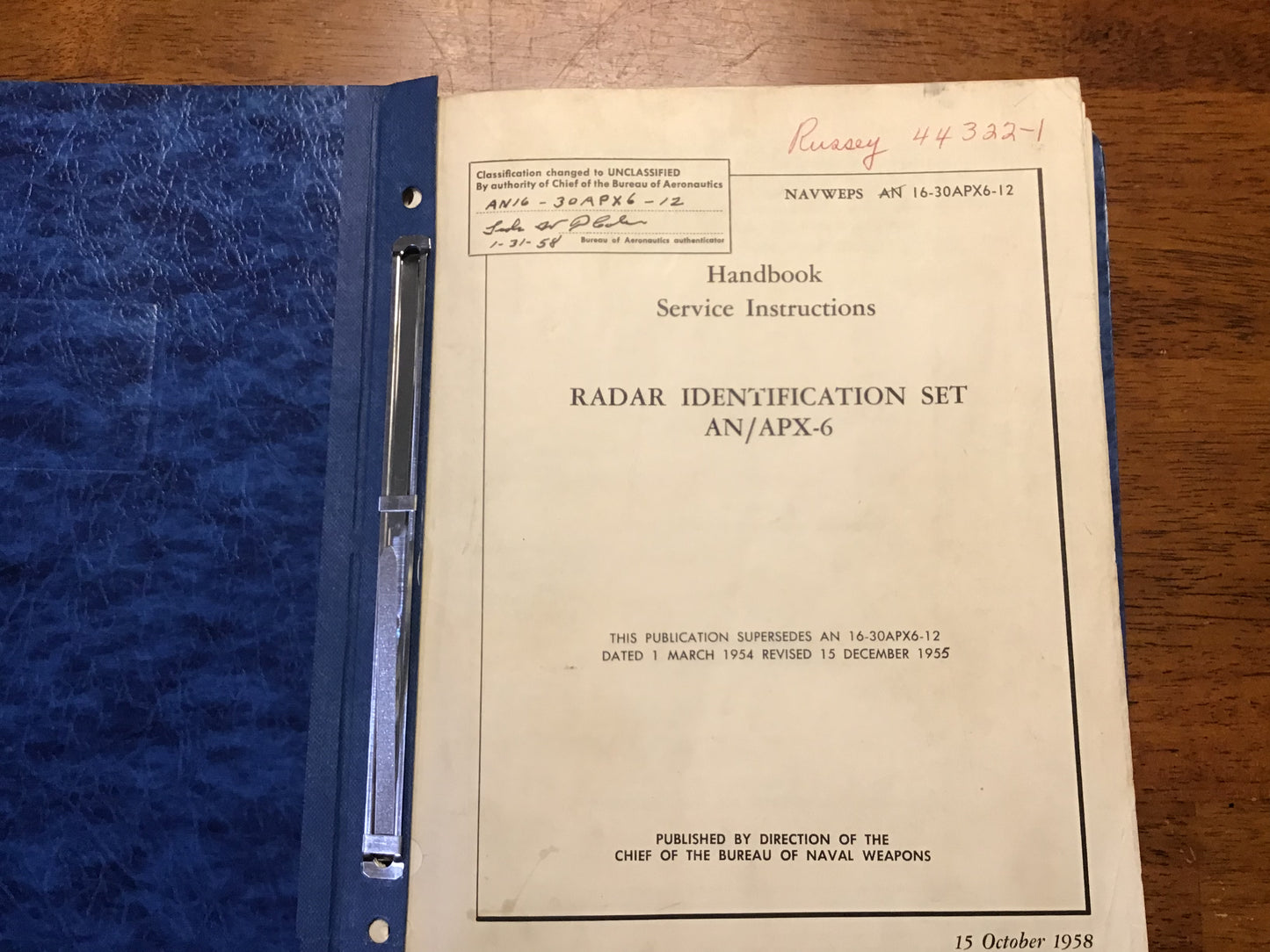 Vintage 1958 U.S. Navy Radar Identification Set AN/APX-6 Service Instructions Manual