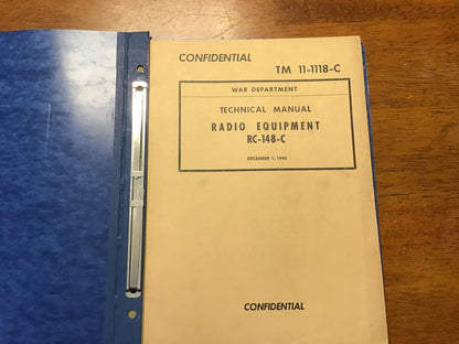 WWII US Army Technical Manual TM 11-1118-C Radio Equipment RC-148-C 1943