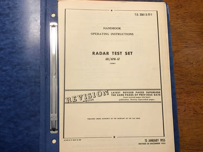 Vintage USAF AN/APM-67 Radar Test Set Technical Manual Binder T.O. 33A1-3-77 Sperry