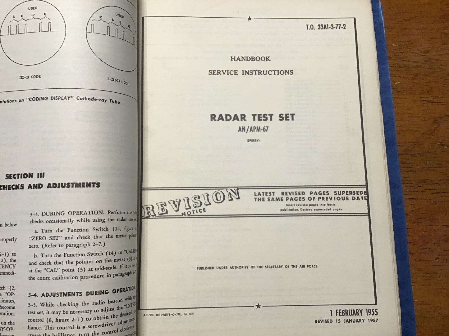 Vintage USAF AN/APM-67 Radar Test Set Technical Manual Binder T.O. 33A1-3-77 Sperry