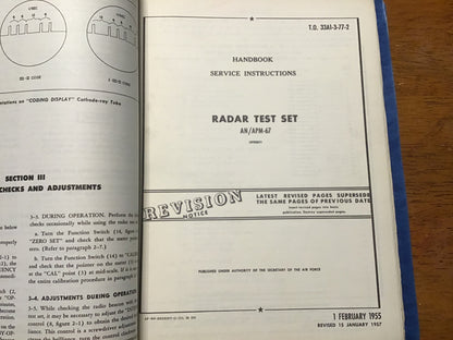 Vintage USAF AN/APM-67 Radar Test Set Technical Manual Binder T.O. 33A1-3-77 Sperry