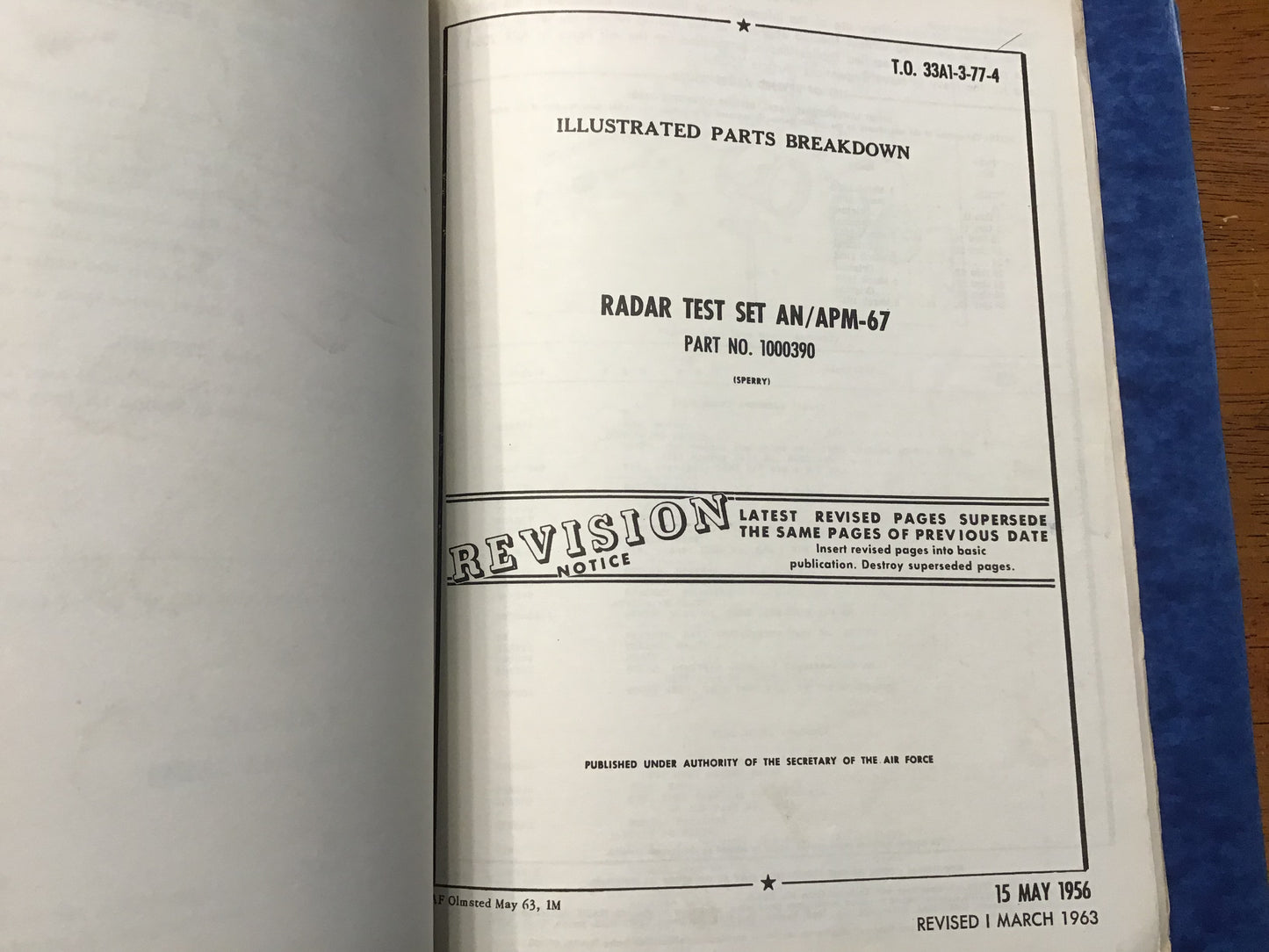 Vintage USAF AN/APM-67 Radar Test Set Technical Manual Binder T.O. 33A1-3-77 Sperry