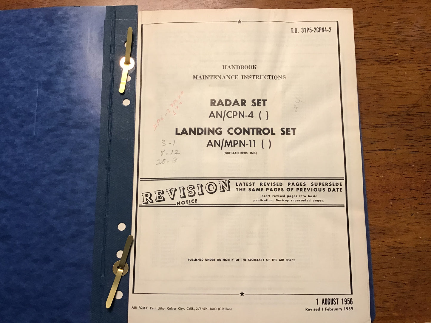 Vintage U.S. Air Force Technical Manual Binder AN/CPN-4 Radar Set and AN/MPN-11 Landing Control Set manufactured by Gilfillan Bros., Inc.