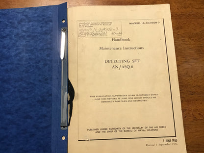 Vintage NAVWEPS AN/ASQ-8 Detecting Set Maintenance Manual 1955 Declassified Military Aviation