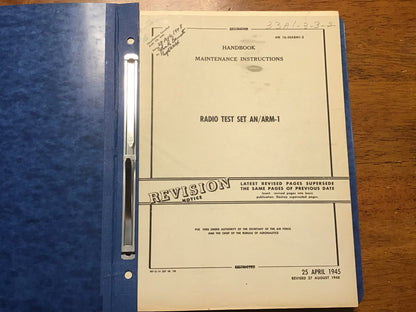 WWII US Army Air Forces AN/ARM-1 Radio Test Set Maintenance Manual 1945 Restricted