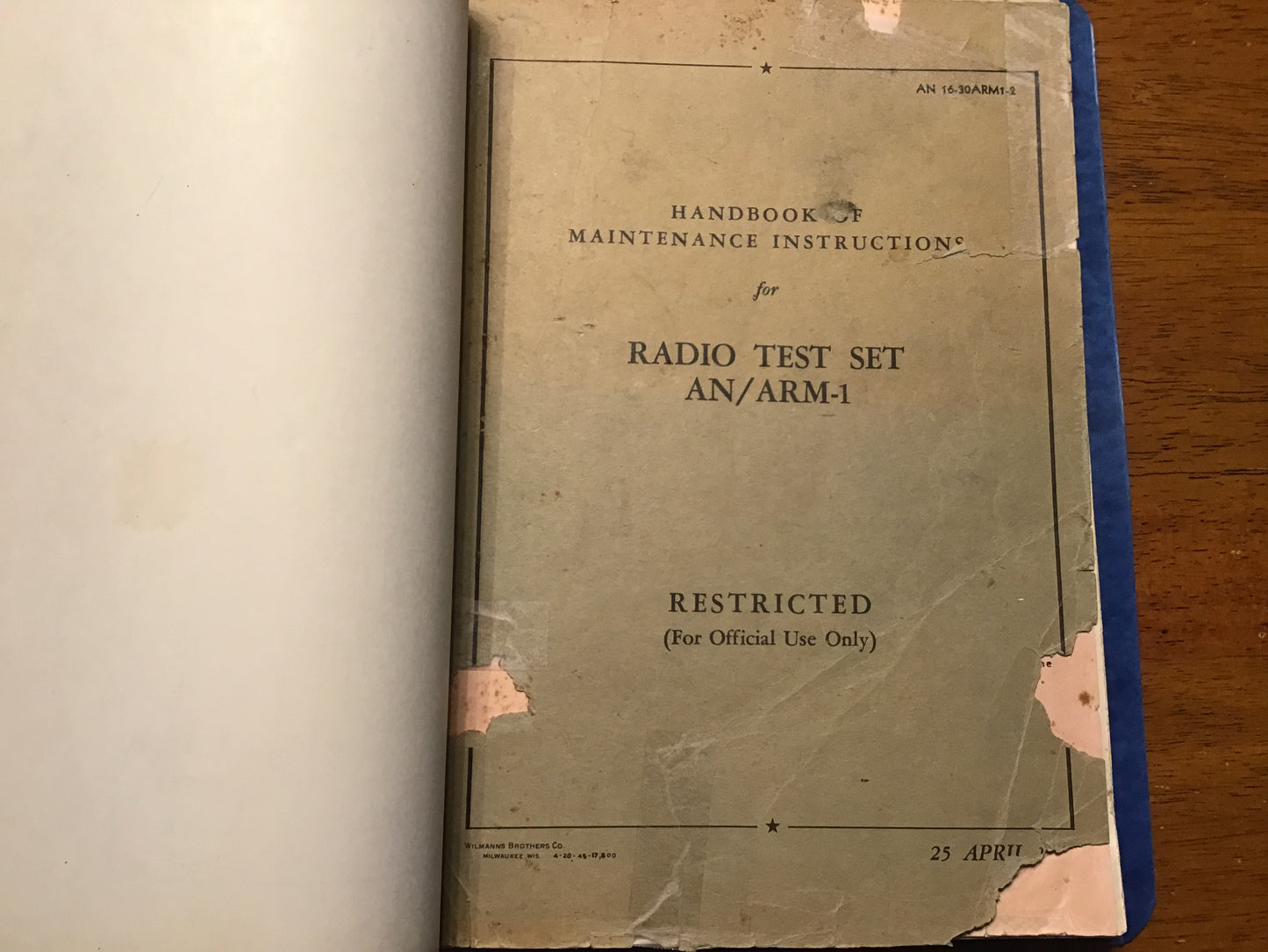 WWII US Army Air Forces AN/ARM-1 Radio Test Set Maintenance Manual 1945 Restricted