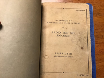 WWII US Army Air Forces AN/ARM-1 Radio Test Set Maintenance Manual 1945 Restricted