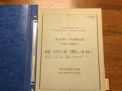 WWII USAAF Radio Compass AN/ARN-7 Technical Manual Binder B-24 Aviation 1944-1955