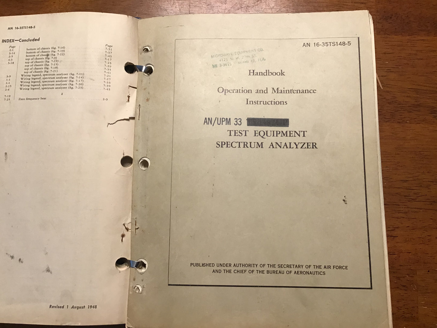 WWII & Cold War TS-148/UP Spectrum Analyzer AN/UPM-33 Radar Test Manuals