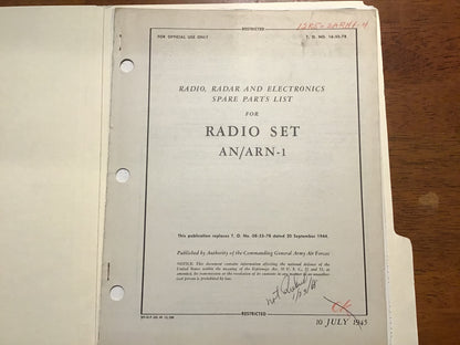 WWII AN/ARN-1 Aircraft Radio Altimeter Manual & Parts List RCA Navy USAAF 1945