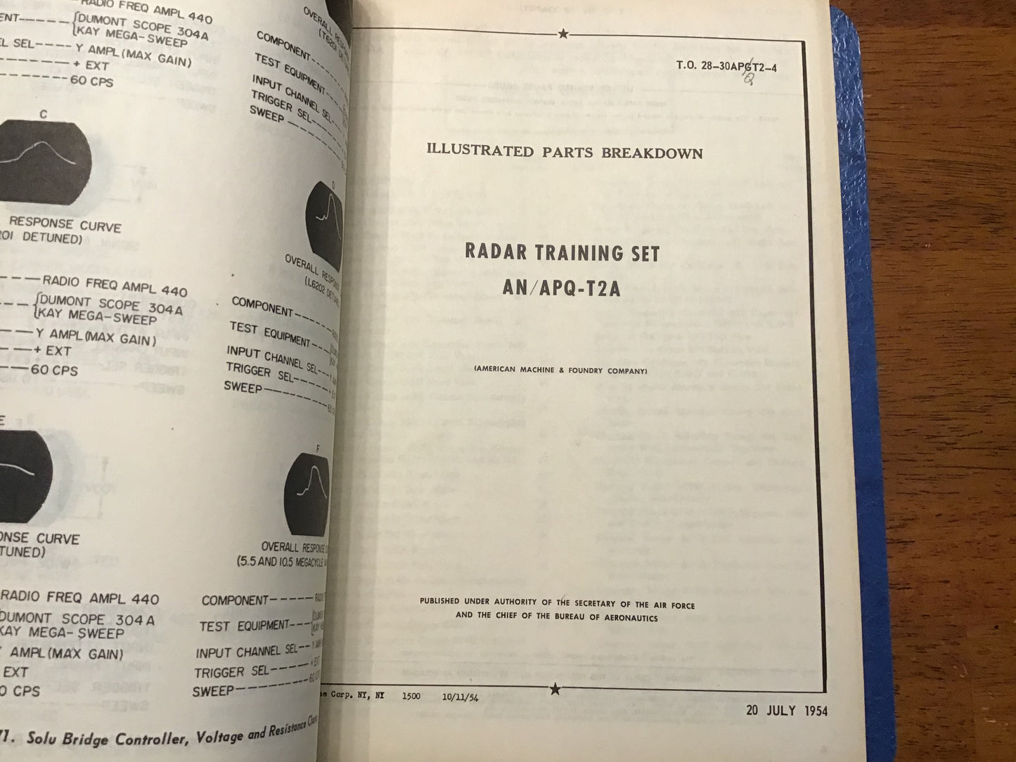 Vintage 1954 AN/APQ-T2A Radar Training Set Manual Service Instructions & Parts Breakdown USAF