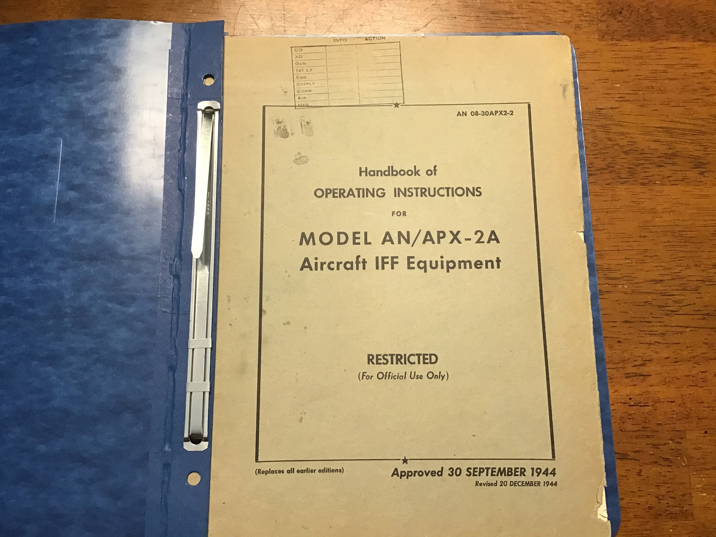 WWII USAAF AN/APX-2A Aircraft IFF Equipment Operating Instructions Manual 1944 Restricted