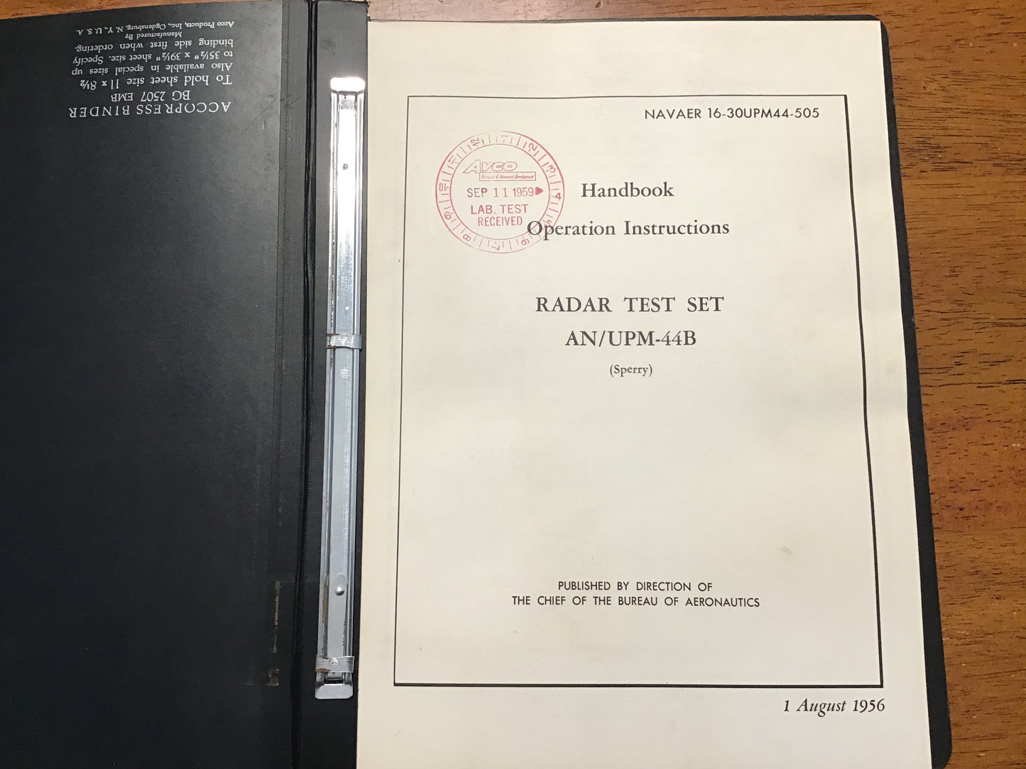 1956-57 U.S. Navy AN/UPM-44B Radar Test Set Technical Manual Lot NAVAER Sperry