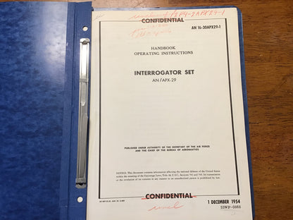 Vintage 1954-55 AN/APX-29 Interrogator Set IFF Radar Technical Manuals Air Force Confidential