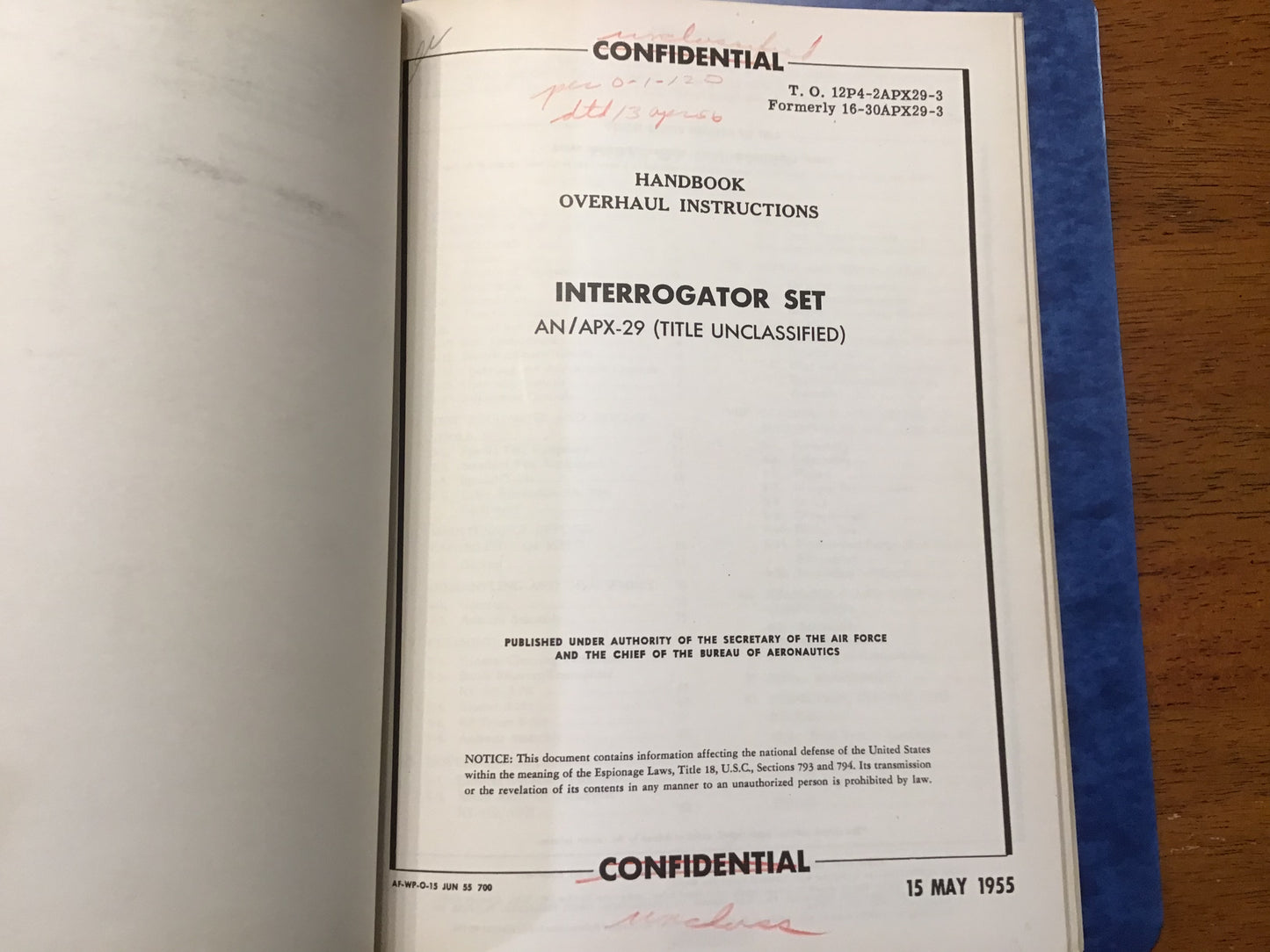 Vintage 1954-55 AN/APX-29 Interrogator Set IFF Radar Technical Manuals Air Force Confidential