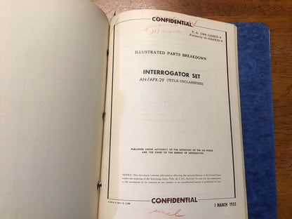 Vintage 1954-55 AN/APX-29 Interrogator Set IFF Radar Technical Manuals Air Force Confidential