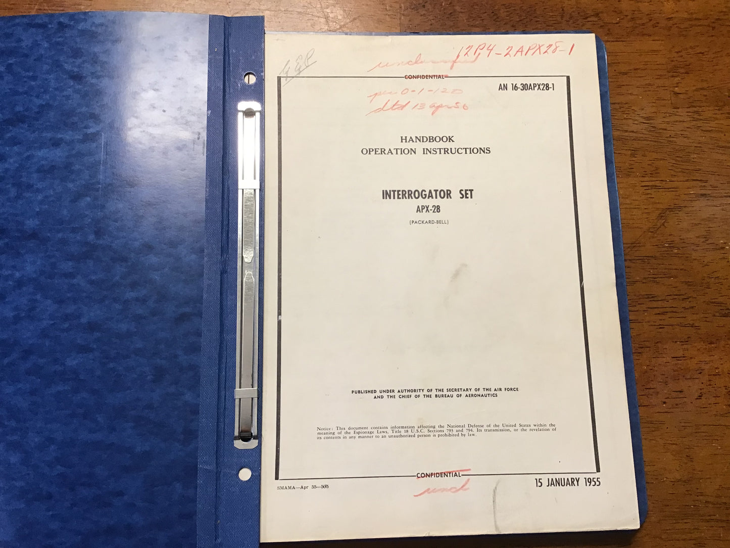 1955 AN/APX-28 Interrogator Set Manual Binder IFF Radar Air Force Navy Packard Bell