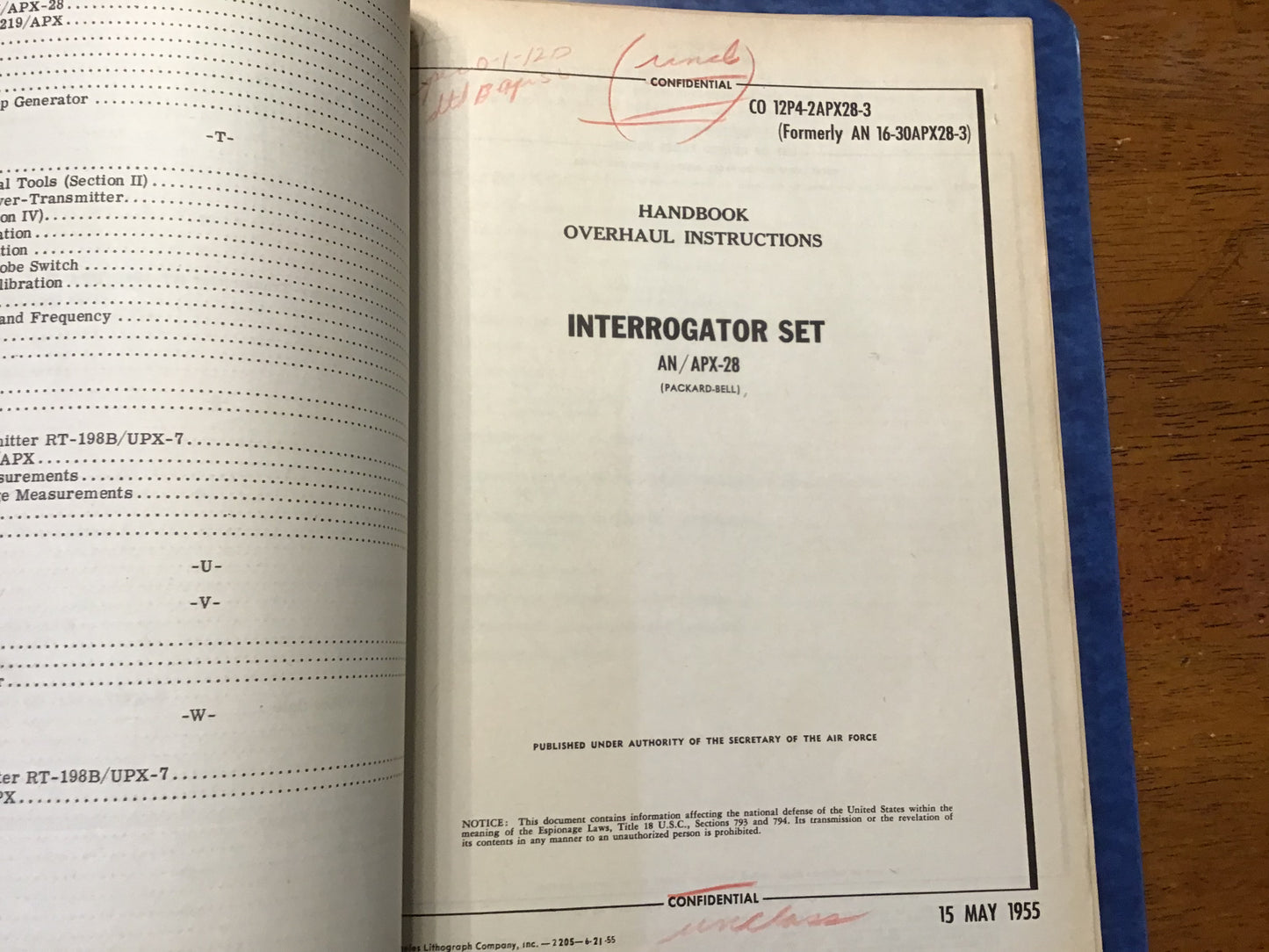1955 AN/APX-28 Interrogator Set Manual Binder IFF Radar Air Force Navy Packard Bell