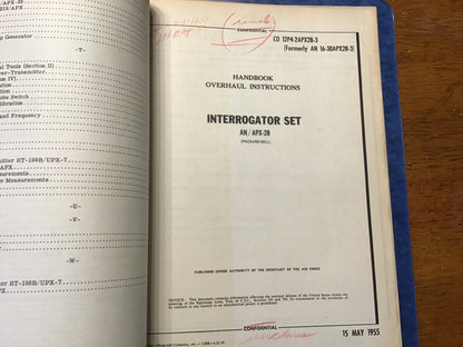 1955 AN/APX-28 Interrogator Set Manual Binder IFF Radar Air Force Navy Packard Bell