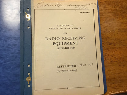 Vintage AN/ARR-16B Radio Receiving Equipment Manual Set Restricted 1947 USAF
