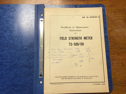 Vintage 1949 TS-509/UR Field Strength Meter Maintenance Manual AN 16-35TS509-3 USAF
