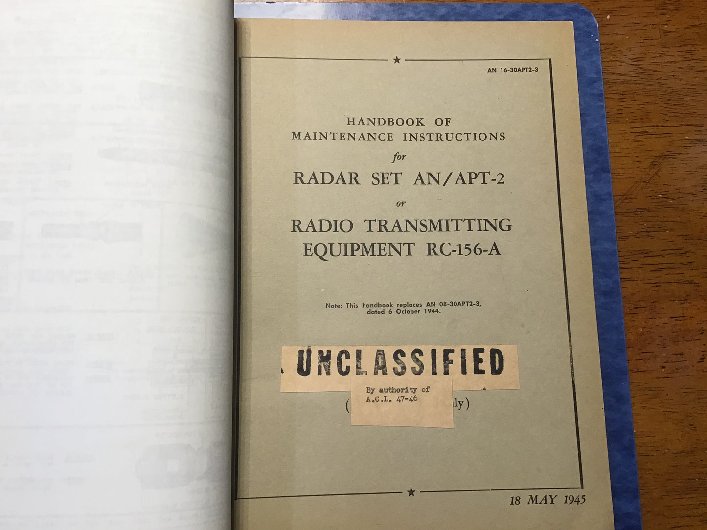 WWII AN/APT-2 Radar Radio Transmitting Equipment RC-156-A Manual 1944/1945 Restricted