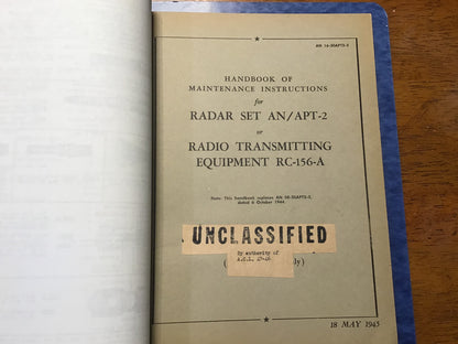 WWII AN/APT-2 Radar Radio Transmitting Equipment RC-156-A Manual 1944/1945 Restricted